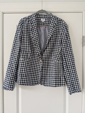 Crown & Ivy - Navy/White Check Long Sleeve Gingham Blazer